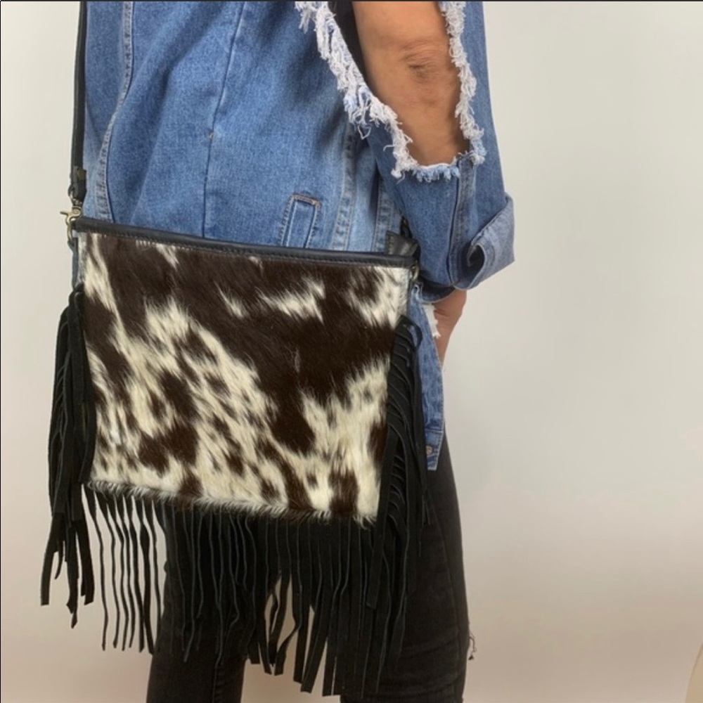 NWOT Cowhide Fringe Crossbody